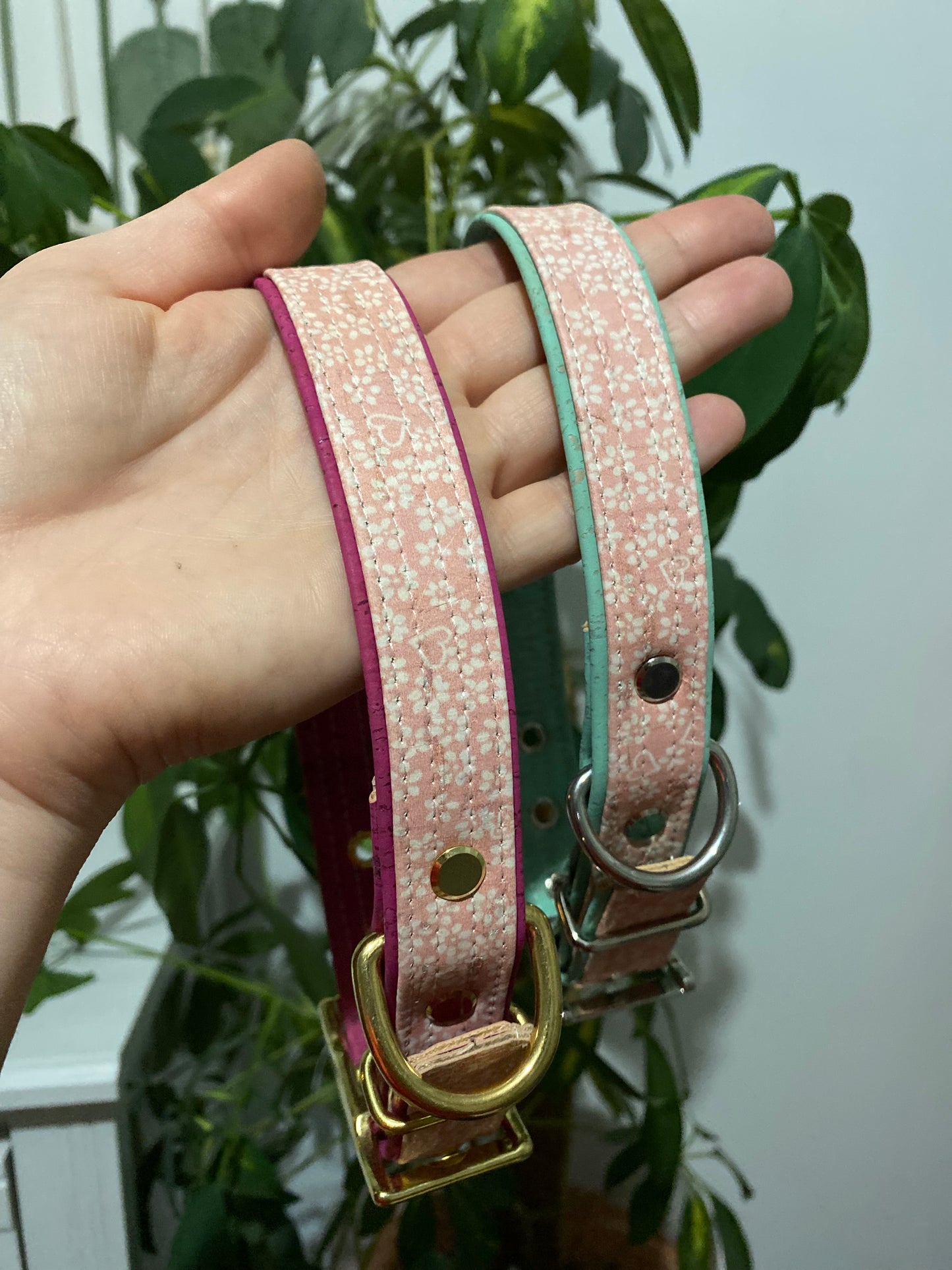 Korkhalsband Maiblume & Mint oder Pink Gr. M 35-43cm