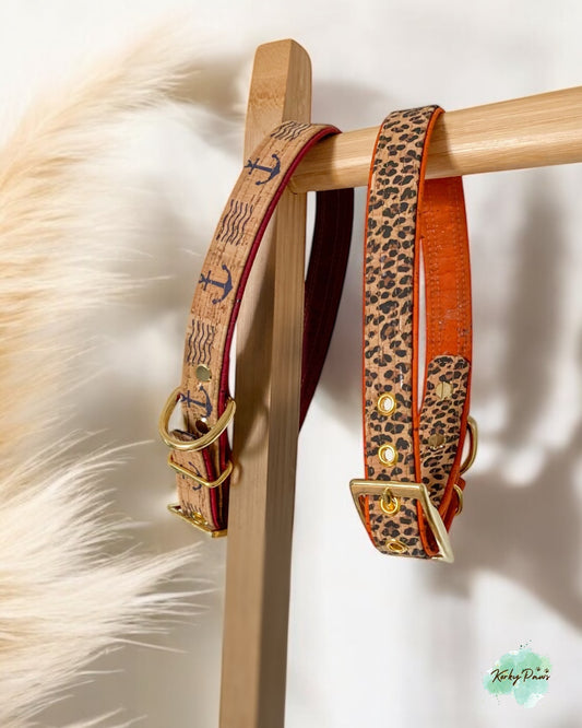 Korkhalsband Leo & Orange oder Maritim & Bordeaux Gr. M 35-43cm